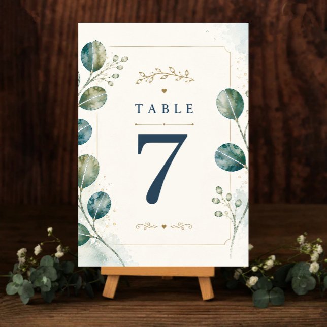 Numéro De Table Elegant Blue Eucalyptus Watercolor (Créateur téléchargé)