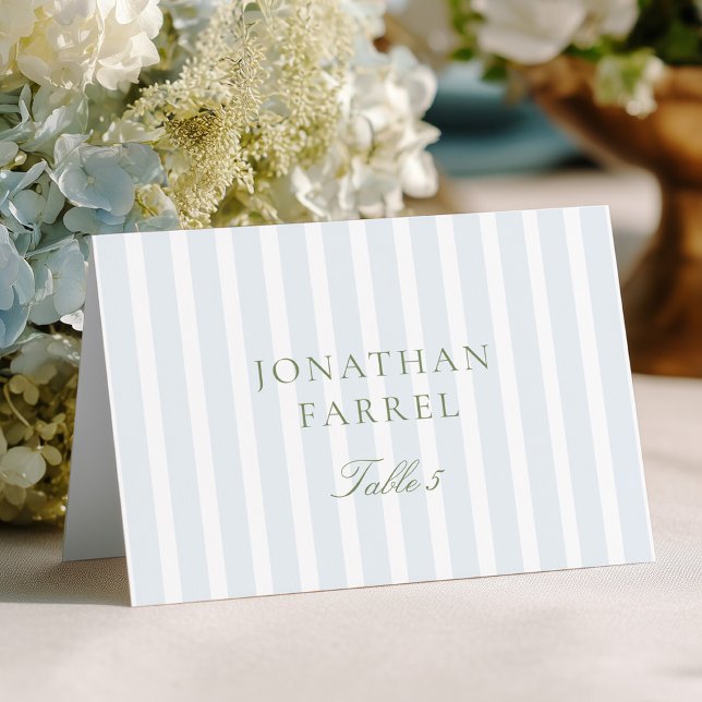 Numéro De Table Elegant Blue Stripes Wedding Place Cards (Créateur téléchargé)