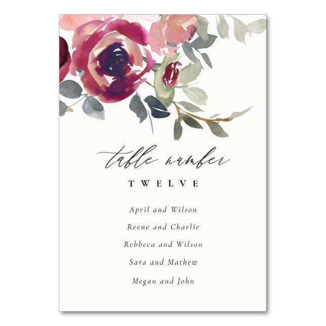 Numéro De Table Élégant Blush Bourgogne Rose Floral Seating Chart (Par défaut)