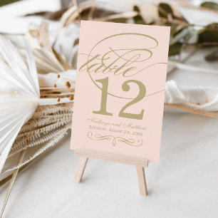 Numéro De Table Élégant Blush Gold Calligraphie Mariage Monogramme