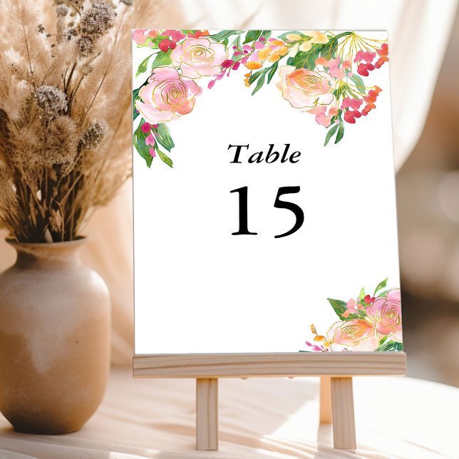 Numéro De Table Élégant Blush Pink Gold Floral (Editable Table Number Card from my Floral Chic Quinceanera Collection
)