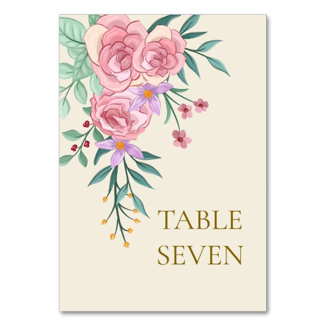 Numéro De Table Elégant Boho Blush Rose Aquarelle Mariage Floral (Dos)