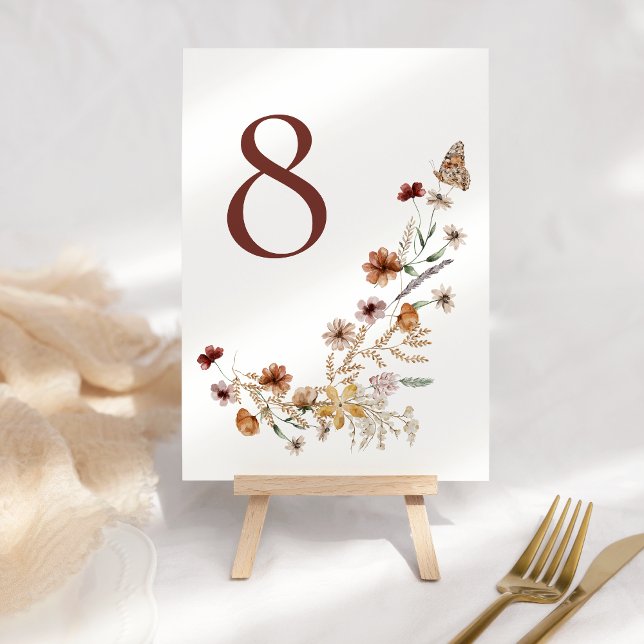 Numéro De Table Elégant Boho Nature Fleur sauvage Mariage (Créateur téléchargé)