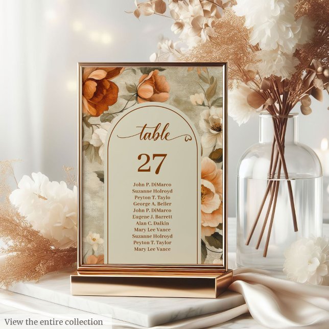 Numéro de table élégant Boho orange brûlé ivoire s (Elegant Boho Burnt Orange Ivory Sage Table Number)
