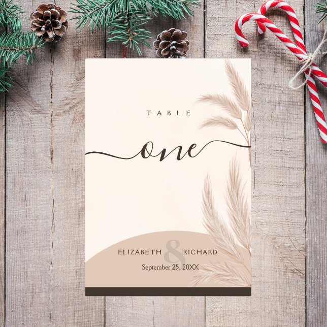 Numéro De Table Elégant Boho Pampas Grass Mariage moderne (Créateur téléchargé)