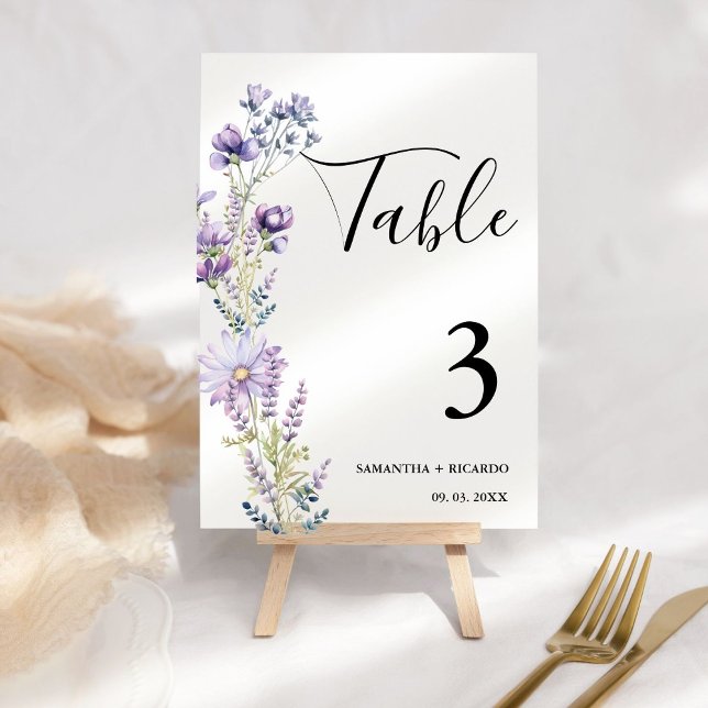 Numéro De Table Elegant Boho Purple Fleur sauvage Mariage (Créateur téléchargé)