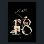 Numéro De Table Élégant Botanique Floral Numéro 18, Noir<br><div class="desc">COULEUR ARRIÈRE - PLAN CHANGEABLE | Cette carte de numéro de table comporte un numéro vert orné d'illustrations aquarelles de fleurs et de feuilles en rose roux, pêche, rouge et vert. Ce numéro de table est parfait pour les mariages, diplômes, baby showers, douches nuptiales, anniversaires et autres événements. Tableau 18....</div>