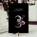 Numéro De Table Élégant Botanique Floral Numéro 3, Noir<br><div class="desc">COULEUR ARRIÈRE - PLAN CHANGEABLE | Cette carte de numéro de table comporte un numéro vert clair à l'eau décoré d'illustrations de fleurs et de feuilles en violet, bleu, violet et vert. Ce numéro de table est parfait pour les mariages, diplômes, baby showers, douches nuptiales, anniversaires et autres événements. Tableau...</div>