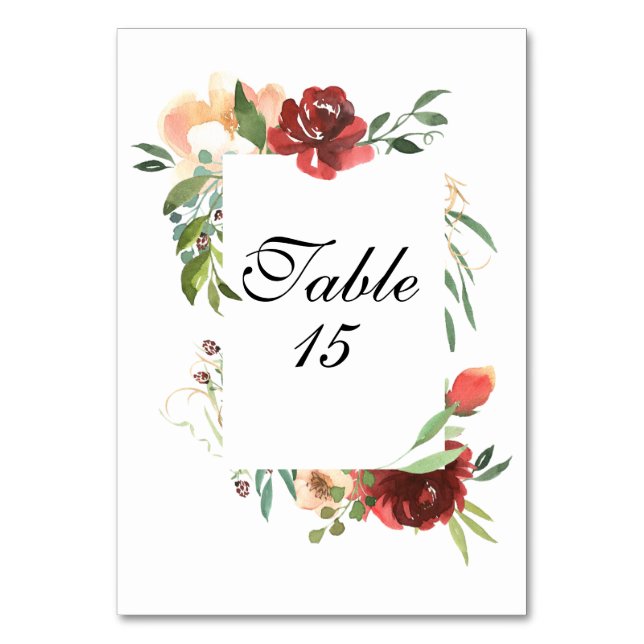 Numéro De Table Elégant Bouquet de rose aquarelle (Par défaut)