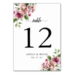 Numéro De Table Élégant bouquet de roses roses à l'aquarelle pour