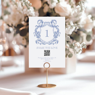 Numéro De Table Élégant Cachet Bleu Poussiéreux Code QR Partage de