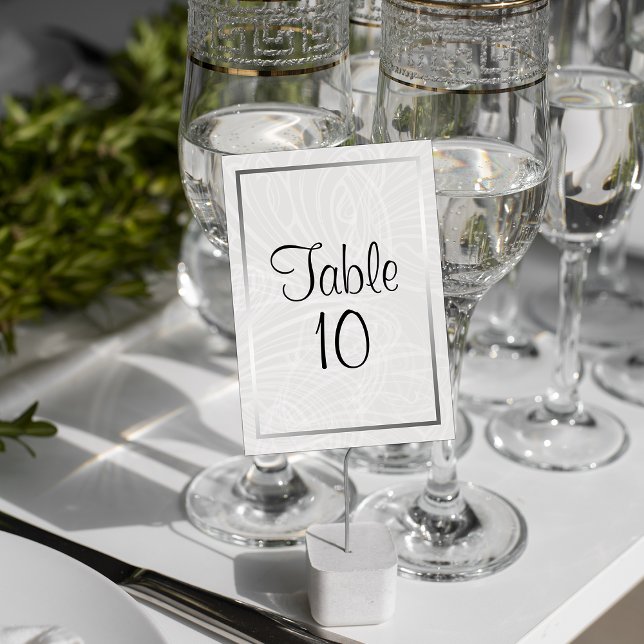 Numéro De Table Elégant cadre argenté et Mariage damassé gris (Créateur téléchargé)