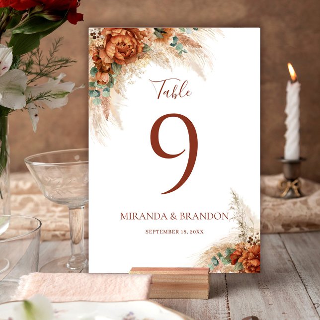 Numéro De Table Elegant Calligraphy Romantic Floral Boho Wedding (Créateur téléchargé)