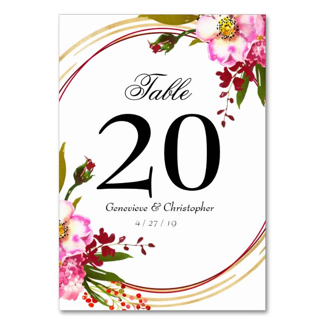 Numéro De Table Élégant CarréBoho Rose PInk Floral Or Mariage (Par défaut)