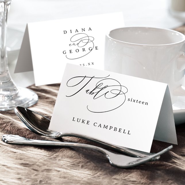 Numéro De Table Élégant Carton de Table Mariage Pliable Écriture T (Elegant Swirl Script Wedding Foldable Place Card)