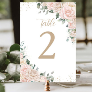 Numéro De Table Élégant Champagne Blush ivoire Floral Mariage