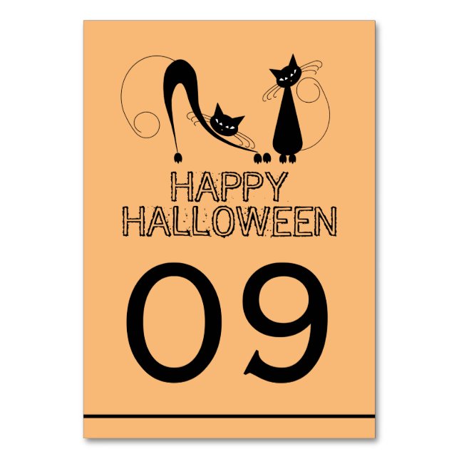 Numéro De Table Élégant chat noir, Joyeux Halloween (Par défaut)