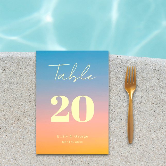 Numéro De Table Elégant Chic Bleu Orange Moderne Simple Mariage (Créateur téléchargé)