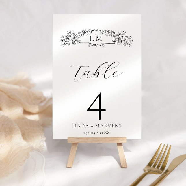 Numéro De Table Élégant & Chic mariage monogramme de crête botaniq (Créateur téléchargé)