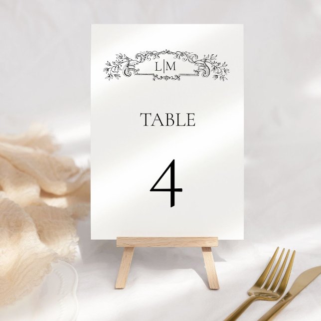 Numéro De Table Élégant & Chic mariage monogramme de crête botaniq (Créateur téléchargé)
