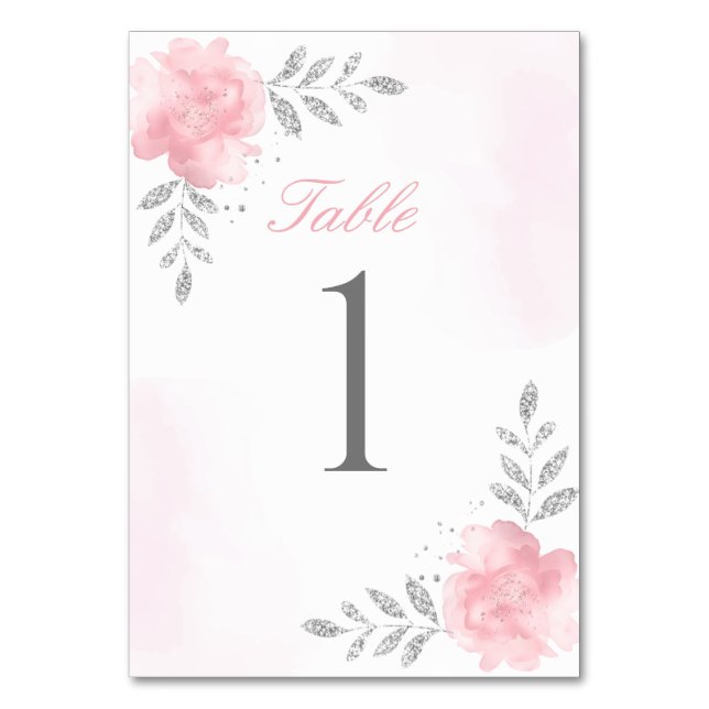 Numéro De Table élégant chic Pailleté Rose Fleur Fille Baby Shower (Par défaut)