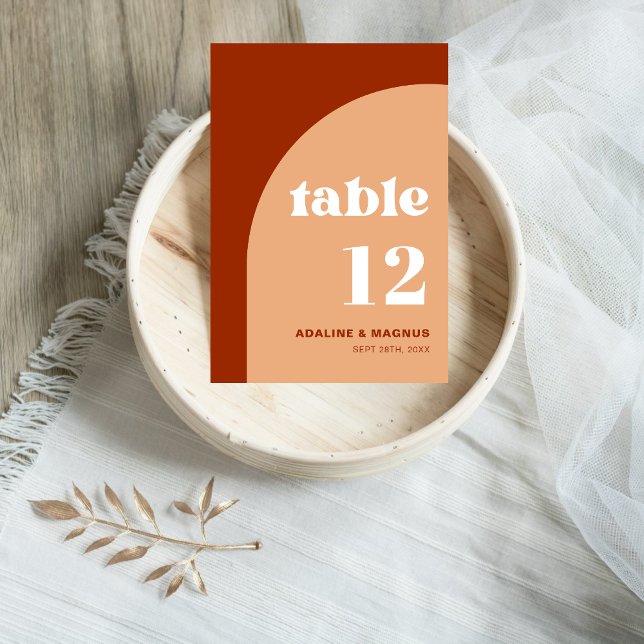 Numéro De Table Élégant Chic Pêche Terre Cuite Arch Boho Mariage (Elegant chic peach terracotta arch table numbers guide guests while adding warm boho style.)