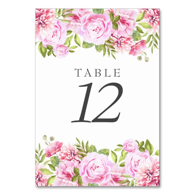 Numéro De Table Élégant Chic Rose Pâle Pivoine Florale (Dos)
