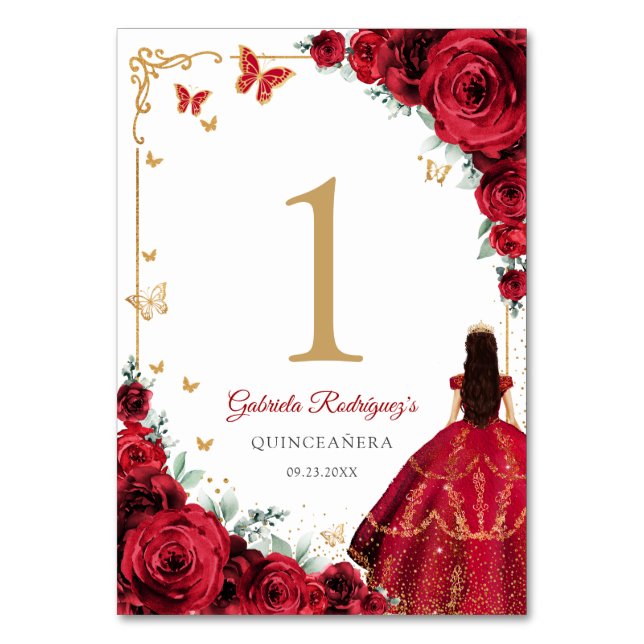 Numéro De Table Élégant Chic Roses Rouges Or Quinceanera (Par défaut)