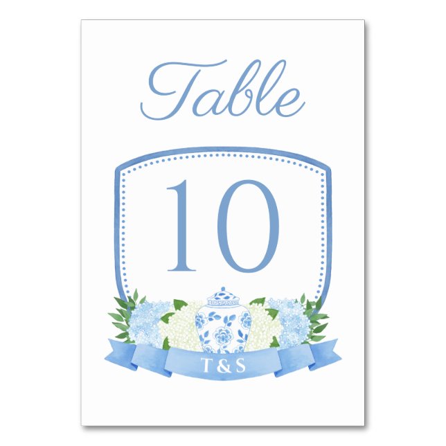 Numéro De Table Élégant Chinois Chic Blason Mariage Aquarelle (Par défaut)