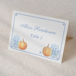 Numéro De Table Elégant Citrouille Automne Bleu Blanc Mariage Plac