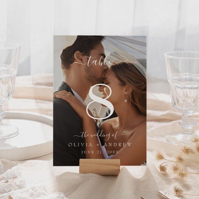 Numéro De Table Élégant classique calligraphie Mariage Photo (Elegant Classic Calligraphy Wedding Photo Table Number)