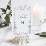 Numéro De Table Élégant classique Dusty Bleu Français Floral<br><div class="desc">Cadre floral bleu foncé élégant et orné adapté de la gravure française classique du 18ème siècle.</div>