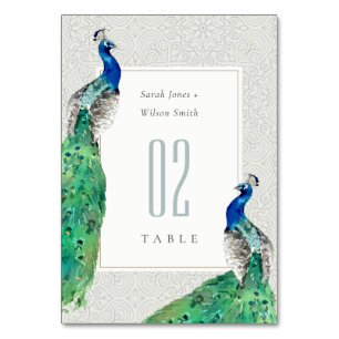 Numéro De Table Elégant Classy Ornate Aquarelle Peacock Mariage