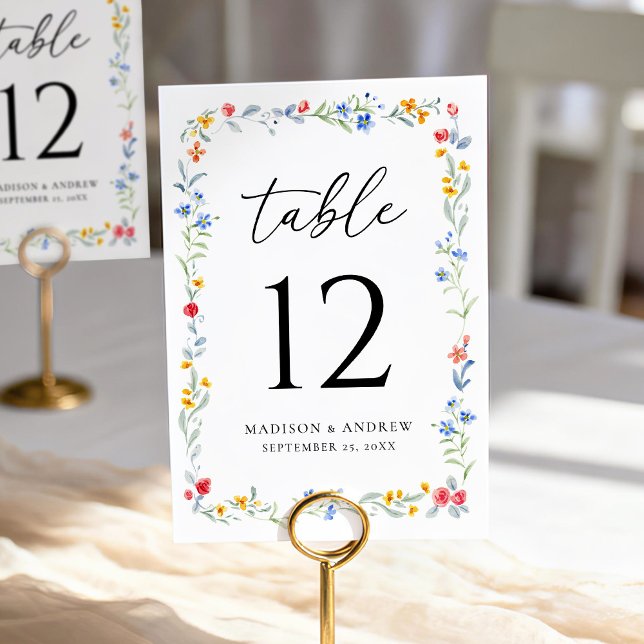 Numéro De Table Elegant Colorful Wildflower Meadow Wedding (Créateur téléchargé)