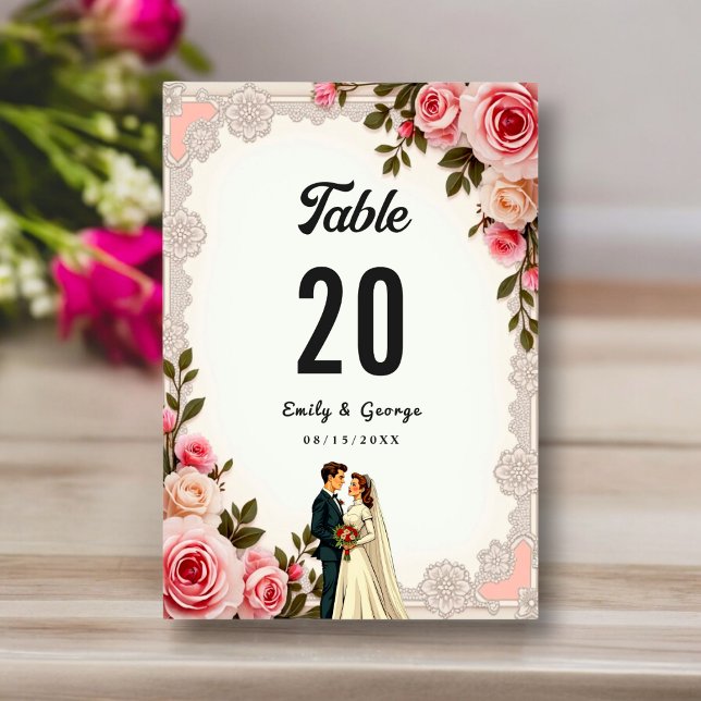 Numéro De Table Élégant Couple rose pâle Mariage Floral été (Créateur téléchargé)