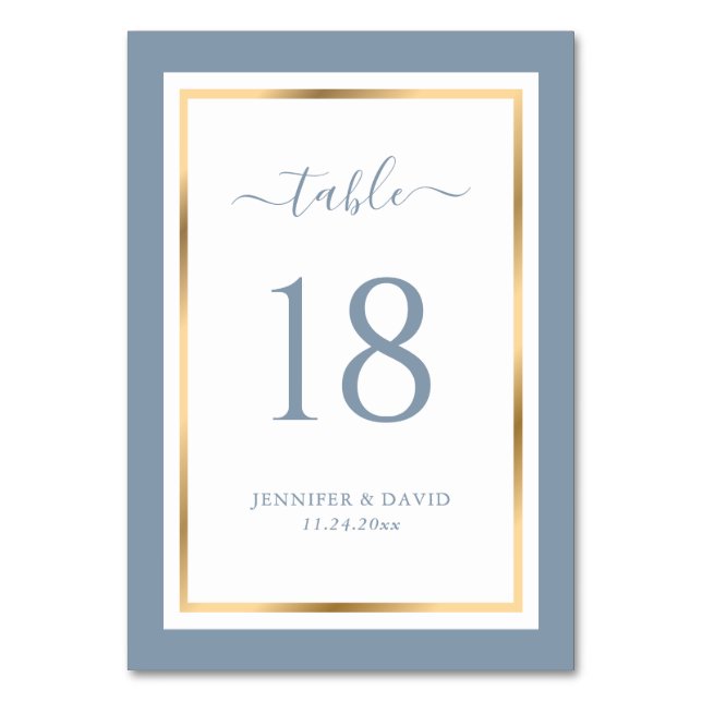 Numéro De Table Elegant Dusty Blue and Gold Wedding Table Number (Par défaut)