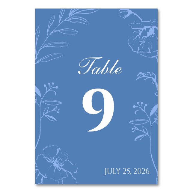 Numéro De Table Elegant Dusty Blue Floral Line Art Wedding (Par défaut)