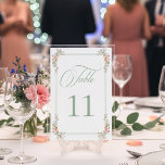 Numéro De Table Elegant Dusty Sage Pastel Wildflower Crest Wedding<br><div class="desc">Step into a world of timeless elegance with our exquisite Baroque wildflower wedding table number card. Graceful swags of wildflowers frame each corner of the refined dusty sage green double border encloses your wedding table number in sophisticated harmony. Perfect for couples who seek a design that whispers luxury, romance, and...</div>