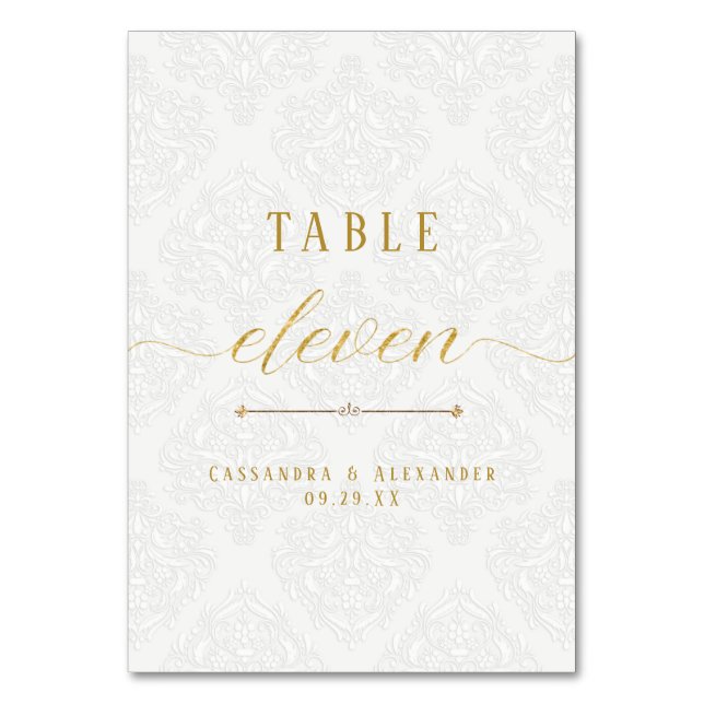 Numéro De Table Élégant écriture blanche dentelle or mariage onze  (Par défaut)