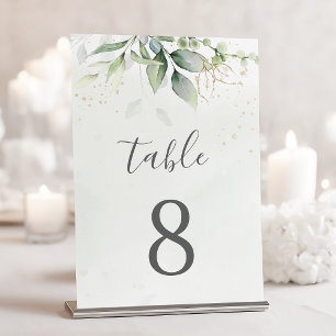 Numéro De Table Elégant Eucalyptus Feuille Mariage or vert