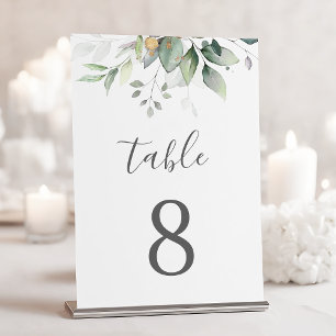 Numéro De Table Elégant Eucalyptus Feuille Mariage or vert