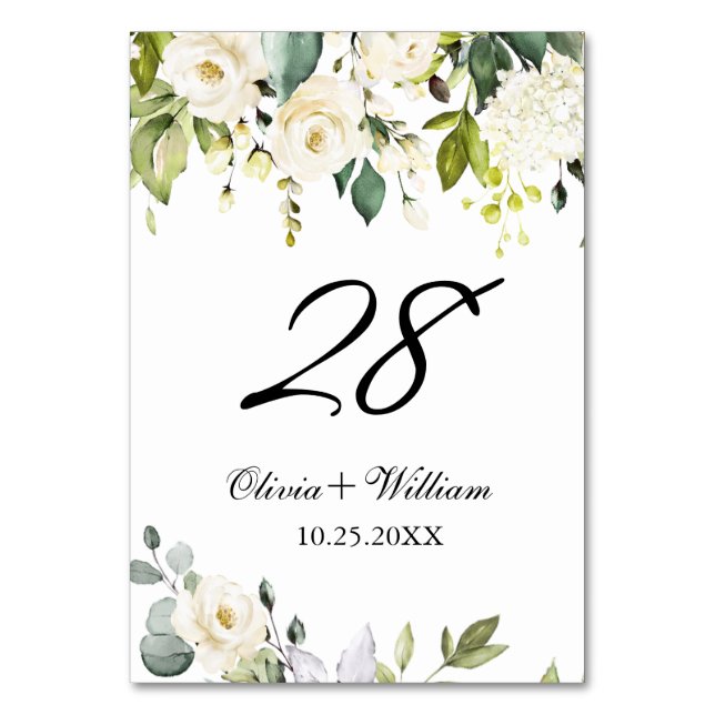 Numéro De Table Elégant Eucalyptus Roses Blanches Mariage Floral (Par défaut)