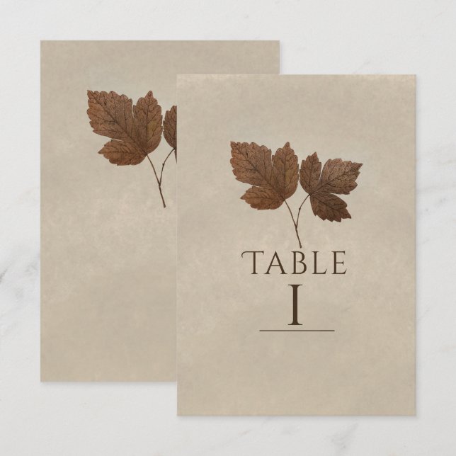 Numéro de table élégant feuilles d'automne minimal (Devant / Derrière)