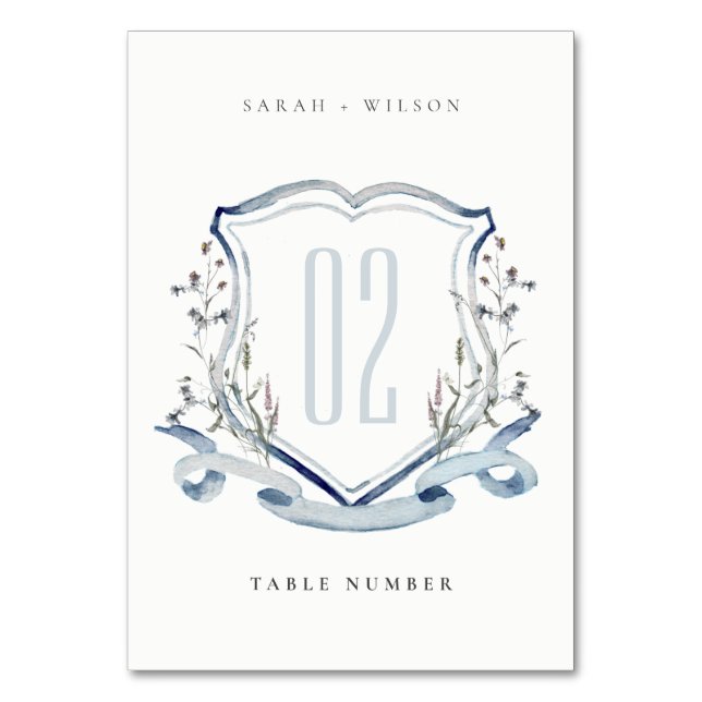 Numéro De Table Elégant Fleur sauvage d'aquarelle bleu Mariage Cre (Par défaut)