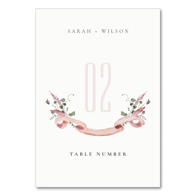 Numéro De Table Élégant Fleur sauvage d'aquarelle rose Mariage de  (Par défaut)