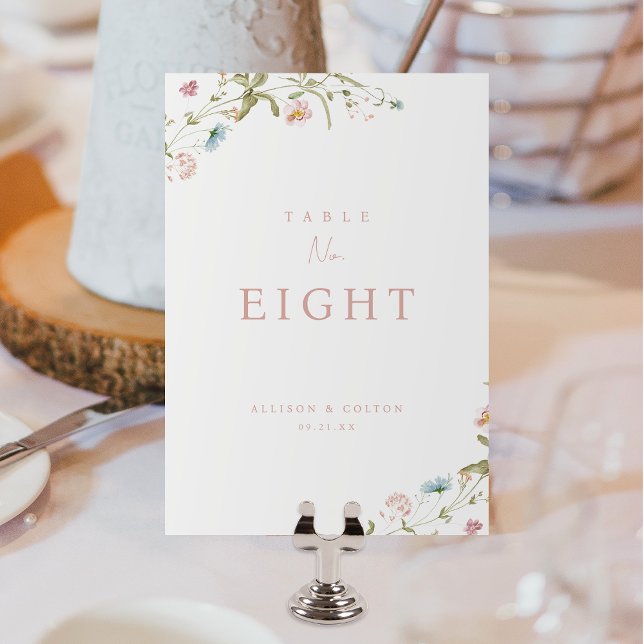 Numéro De Table Elégant Fleur sauvage rose Dusty Rustic Boho Maria (Elegant Dusty Pink Wildflower Rustic Boho Wedding Table Number)