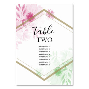 Numéro De Table Elégant Fleurs d'aquarelle Mariage Nom des invités
