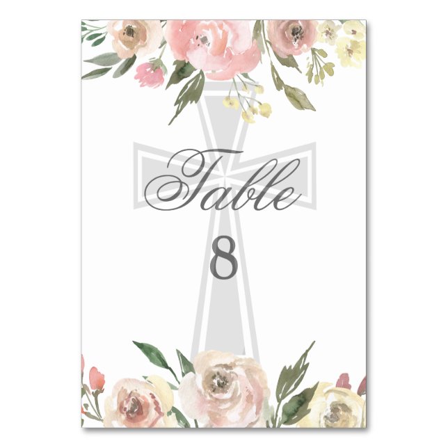Numéro De Table Élégant Fleurs Roses Confirmation Personnalisée (Par défaut)