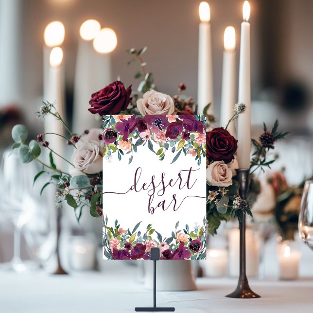 Numéro De Table Élégant floral | Bar dessert Garland Rose violet (Créateur téléchargé)