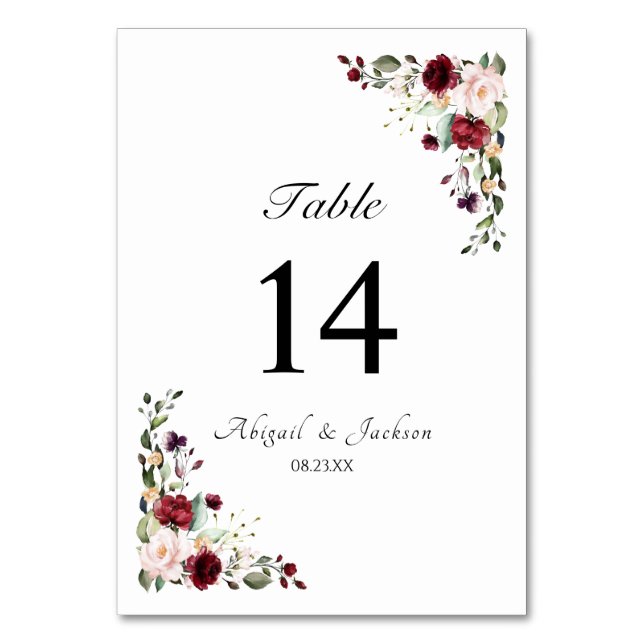 Numéro De Table Elégant Floral Bourgogne Réception Mariage Siège (Par défaut)